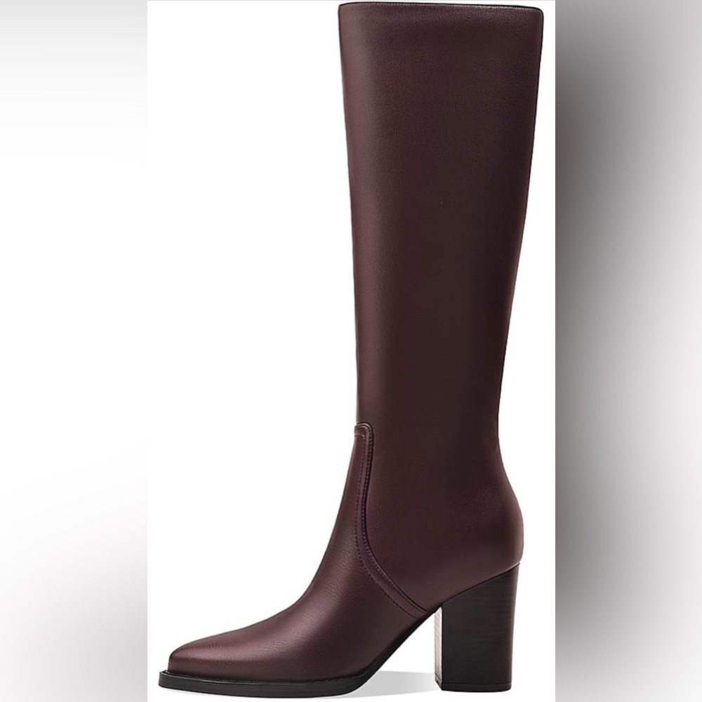Motimoden Knee High Boots Retro Chunky Heel Pointed Toe Pull On Classic